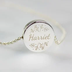 Best Personalised Silver Tone Wild Flowers Disc Necklace Jewellery & Keepsakes|Christmas Gifts