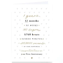Card Factory Personalised 1st Anniversary Card - Months Weeks Days Hours Seconds of Happiness