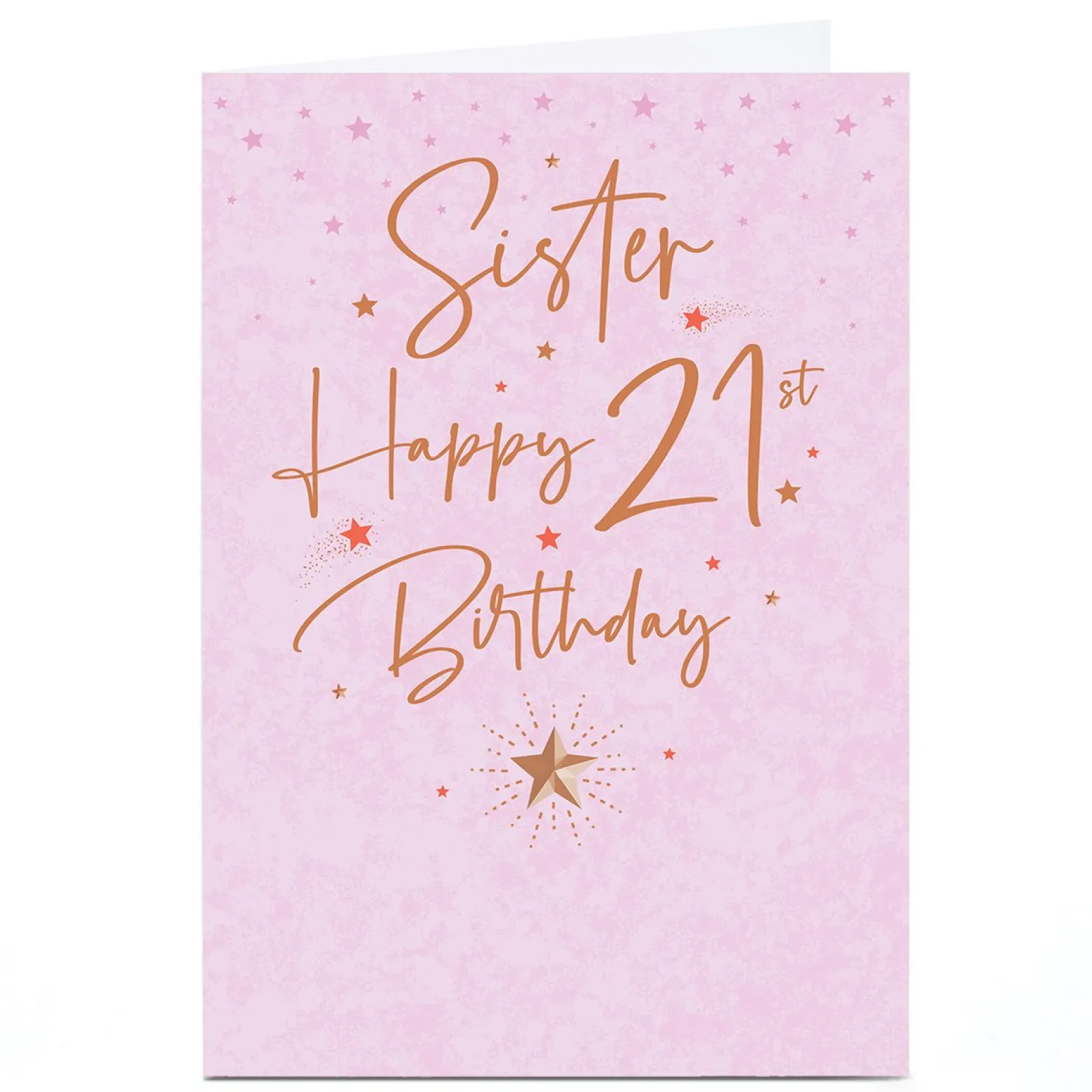 Hot Personalised 21st Birthday Card - Pink Stars and Gold Script, Sister For Sister|For Granddaughter