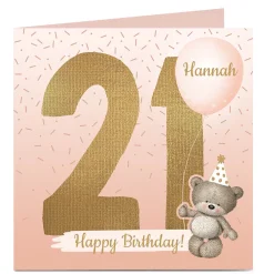 Card Factory Personalised 21st Birthday Card - Hugs Bear, Any Name