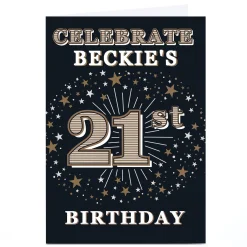 Card Factory Personalised 21st Birthday Invitation - Gold Stars