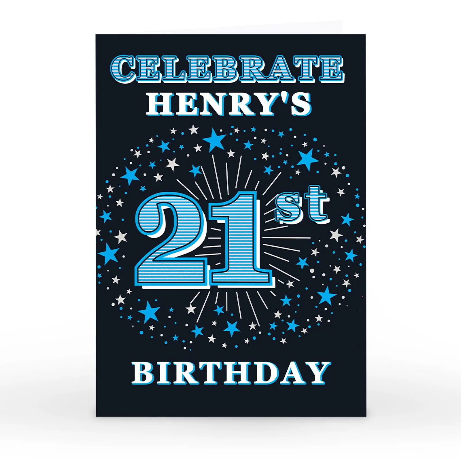 Card Factory Personalised 21st Birthday Invitation - Blue Stars