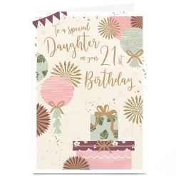 Card Factory Personalised 21st Birthday Card - Pastel Presents, Daughter