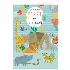 Outlet Personalised 1st Birthday Card - Zoo Animals, First Ever Birthday Kids For Niece|1St Birthday