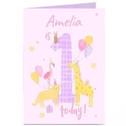 Clearance Personalised 1st Birthday Card - Animals and Balloons Kids For Niece|For Granddaughter