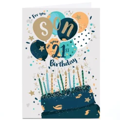 Card Factory Personalised 21st Birthday Card - Birthday Cake, Son