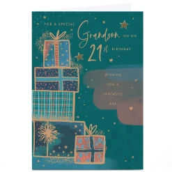 Personalised 21st Birthday Card - Pile of Presents, Grandson For Grandson|21St Birthday