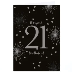 Clearance Personalised 21st Birthday Card - Black and Silver Fireworks For Grandson|For Sister