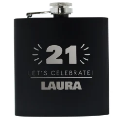 Personalised 21st Birthday Hip Flask - Black & Silver 21St Birthday|Personalised Jewellery And Keepsakes