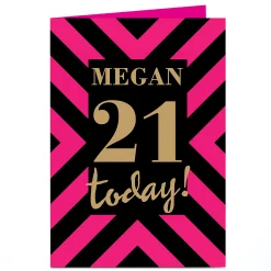 New Personalised 21st Birthday Card - Pink & Black Stripes For Niece|For Girlfriend