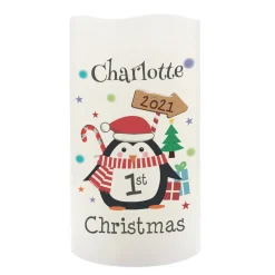 Card Factory Personalised 1st Christmas Penguin LED Candle