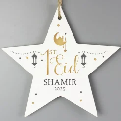 Kids Card Factory Personalised 1st Eid Wooden Star Decoration