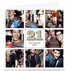 New Personalised 21st Photo Card - Vintage Collage, Editable Age BOY For Nephew|For Grandson