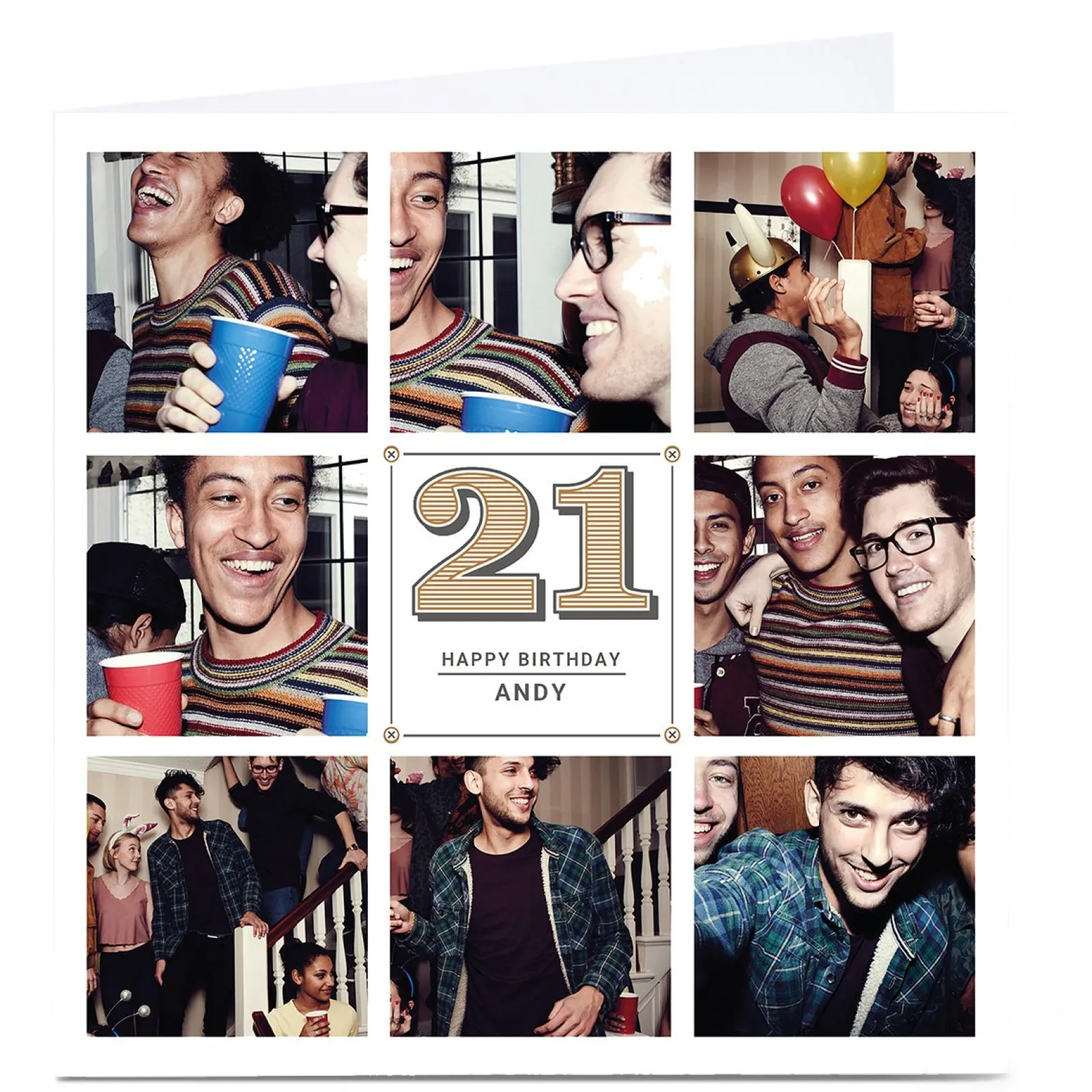 New Personalised 21st Photo Card - Vintage Collage, Editable Age BOY For Nephew|For Grandson