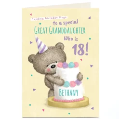 Personalised Studio Birthday Card - HUGS - Bear with Birthday Cake, Editable Age For Sister|For Granddaughter