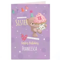 Card Factory Personalised Studio Birthday Card - HUGS - Bear with Cupcake, Editable Age