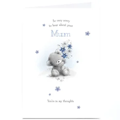 Card Factory Personalised Sympathy Card - Bear Holding Flowers, Mum