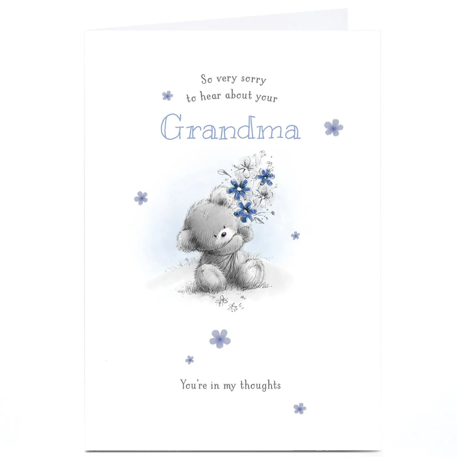 New Personalised Sympathy Card - Bear Holding Flowers, Grandma Sympathy