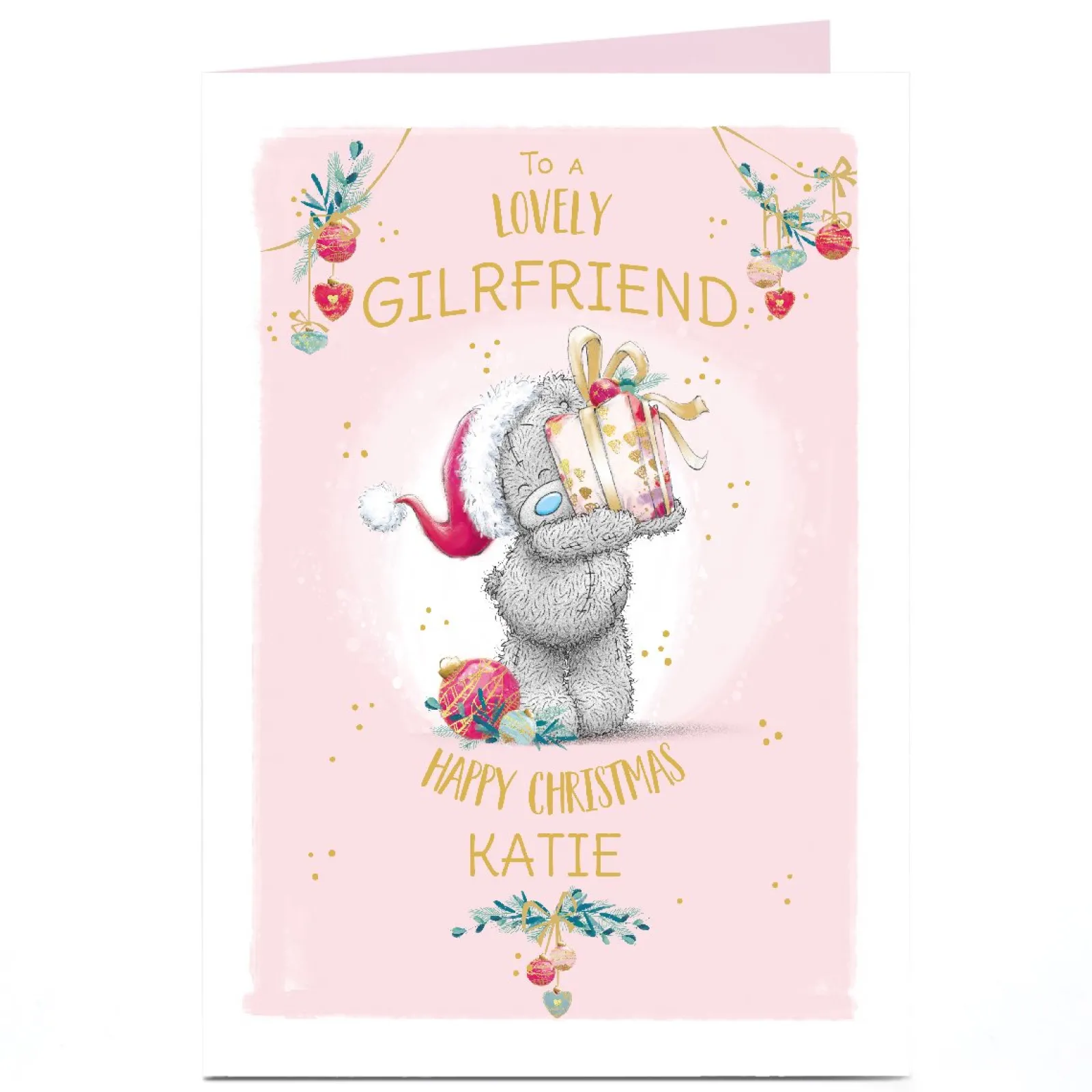 Card Factory Personalised Tatty Teddy Christmas Card - To a Lovely Girlfriend