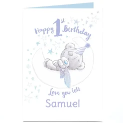 Discount Personalised Tatty Teddy 1st Birthday Card - Blue Bear Sleeping on the Moon Kids 1St Birthday|Tatty Teddy