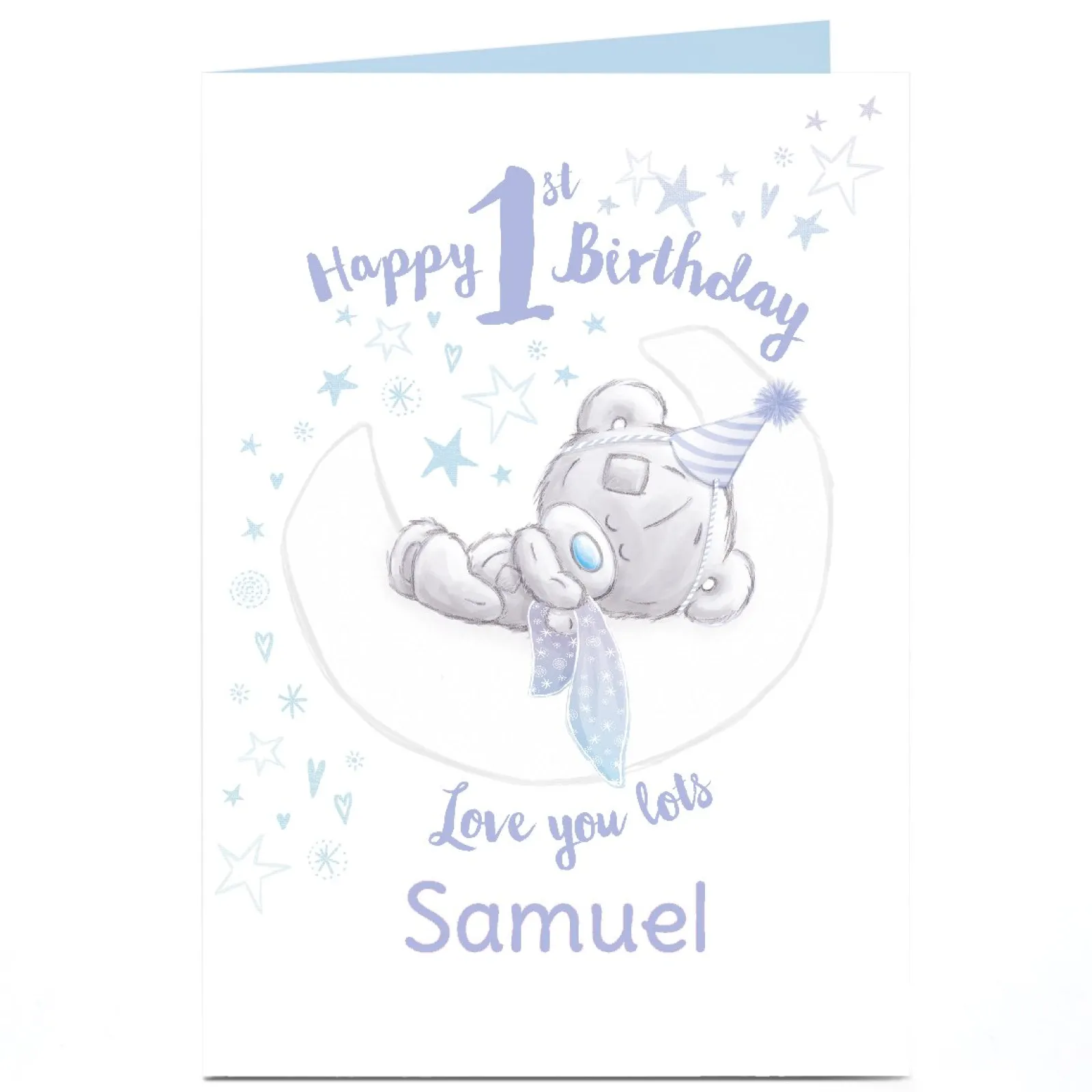 Discount Personalised Tatty Teddy 1st Birthday Card - Blue Bear Sleeping on the Moon Kids 1St Birthday|Tatty Teddy