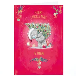 Card Factory Personalised Tatty Teddy Christmas Card - Bear with Christmas Tree