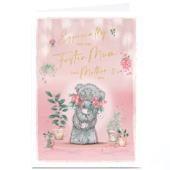 Card Factory Personalised Tatty Teddy Mother's Day Card - Teddy with Flowers, Foster Mum