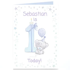 Kids Card Factory Personalised Tatty Teddy 1st Birthday Card - Blue Bear, 1 Today
