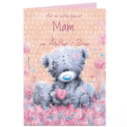 Outlet Personalised Tatty Teddy Mother's Day Card - Bear in Flowers, Mam Tatty Teddy