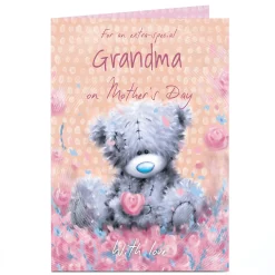 Card Factory Personalised Tatty Teddy Mother's Day Card - Bear in Flowers, Grandma