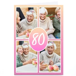 Discount Personalised 80th Photo Card - Pink Gradient, Editable Age For Wife|For Sister