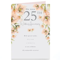 Online Personalised 25th Anniversary Card - Peach Flowers Anniversary