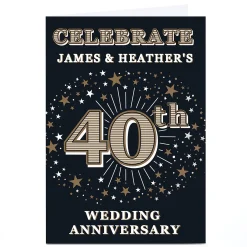 Card Factory Personalised 40th Anniversary Invitation - Gold Stars