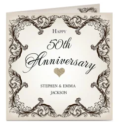 Clearance Personalised 50th Anniversary Card - Black and White Premium Square|Anniversary