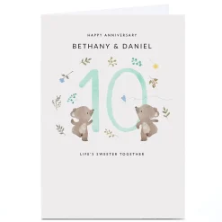 Card Factory Personalised 10th Anniversary Card - Bears, Sweeter Together