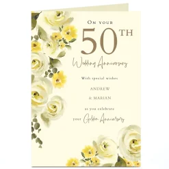 Best Personalised 50th Anniversary Card - Yellow Flowers Anniversary