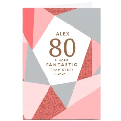 Card Factory Personalised 80th Birthday Card - Geometric Pink, Editable Age