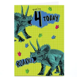 Kids Card Factory Personalised 4th Birthday Card - Dinosaur Roarr