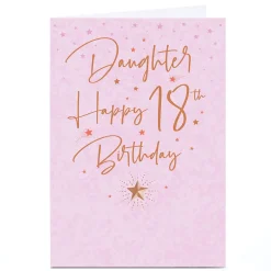 Card Factory Personalised 18th Birthday Card - Pink Stars and Gold Script, Daughter