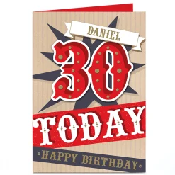 Clearance Personalised 30th Birthday Card - Red & Gold BOY For Uncle|For Son