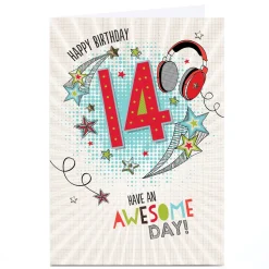 Personalised 14th Birthday Card - Jazzy Headphones and Stars Special Age|Birthday