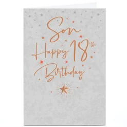 Discount Personalised 18th Birthday Card - Silver Stars and Gold Script, Son For Son|18Th Birthday