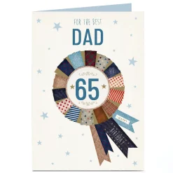 Card Factory Personalised 65th Birthday Card - Rosette Dad, Editable Age
