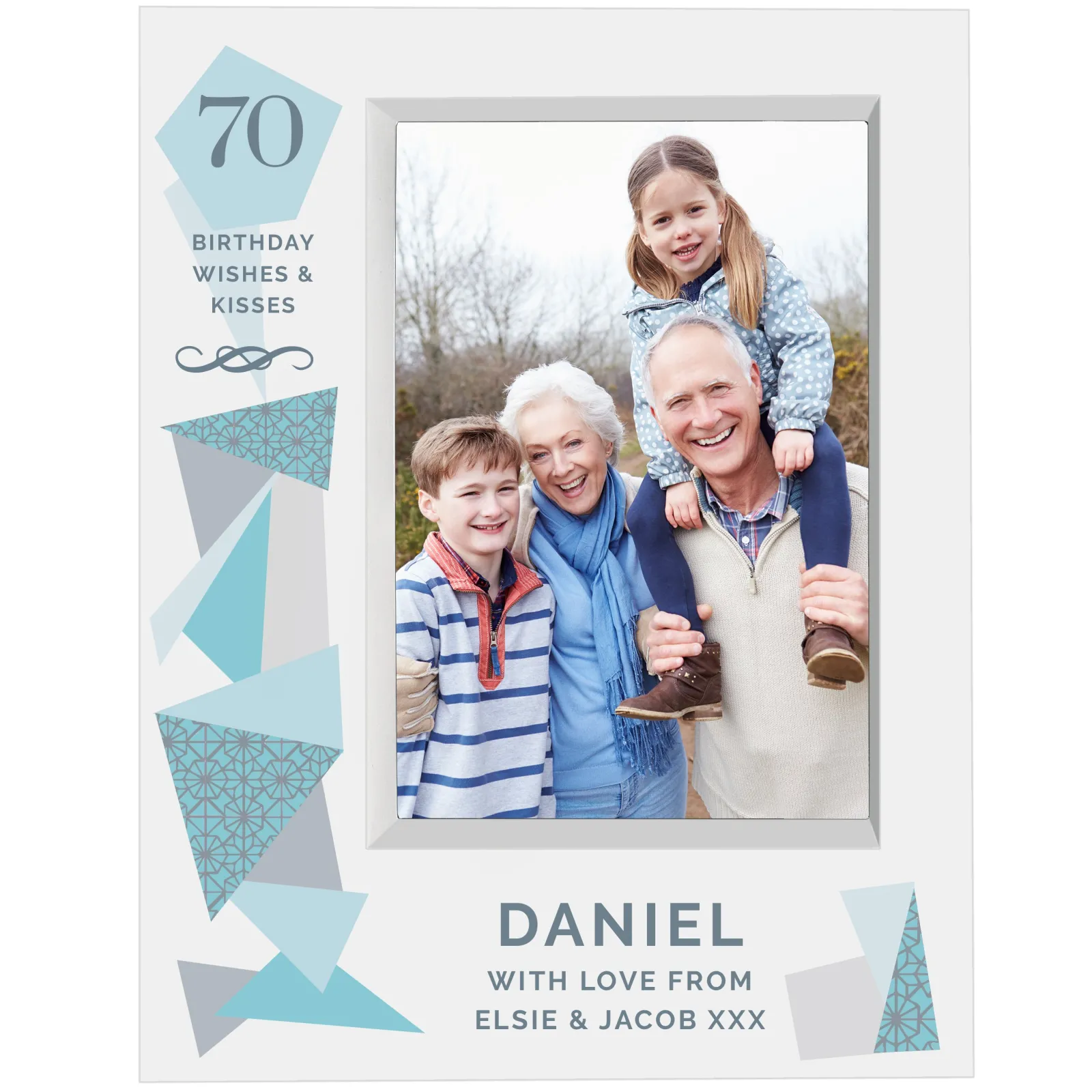 Best Personalised 70th Birthday Box Photo Frame - Geometric Blue 70Th Birthday|Photo Frames