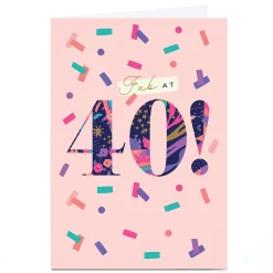Personalised 40th Birthday Card - Fab at 40 Pink Confetti For Sister|For Niece