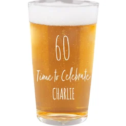 Card Factory Personalised 60th Birthday Pint Glass - Time To Celebrate