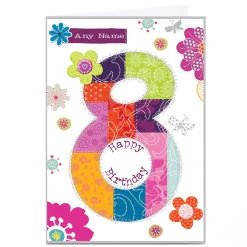 New Personalised 8th Birthday Card - Floral Patchwork Kids For Sister|For Niece