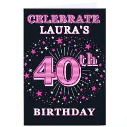 Best Personalised 40th Birthday Invitation - Pink Stars 40Th Birthday|Invitations