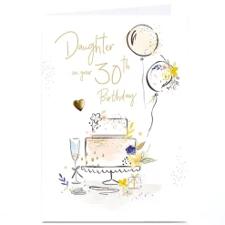 Card Factory Personalised 30th Birthday Card - Cake Fizz Balloons, Daughter