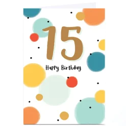 Card Factory Personalised 15th Birthday Card - 15 Bright Dots